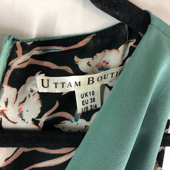 Uttam Boutique Dress Sheath Wiggle Retro Waterfall Neckline Pockets Green US 2/4 - Picture 3 of 4